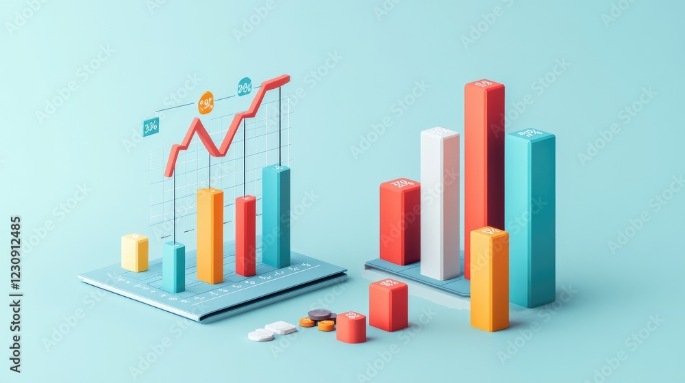 Poster a side-by-side comparison of two d bar charts, illustrating different financial performance metrics,