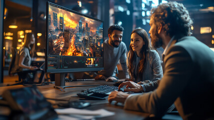  diverse team having a brainstorming session on market trends