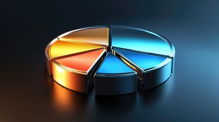 A sleek D pie chart with metallic segments, symbolizing various financial investments, with percentages clearly labeled.