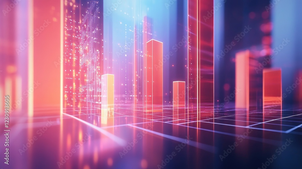 Poster a stylized d bar chart emerging from a digital interface, showcasing real-time data updates and anal