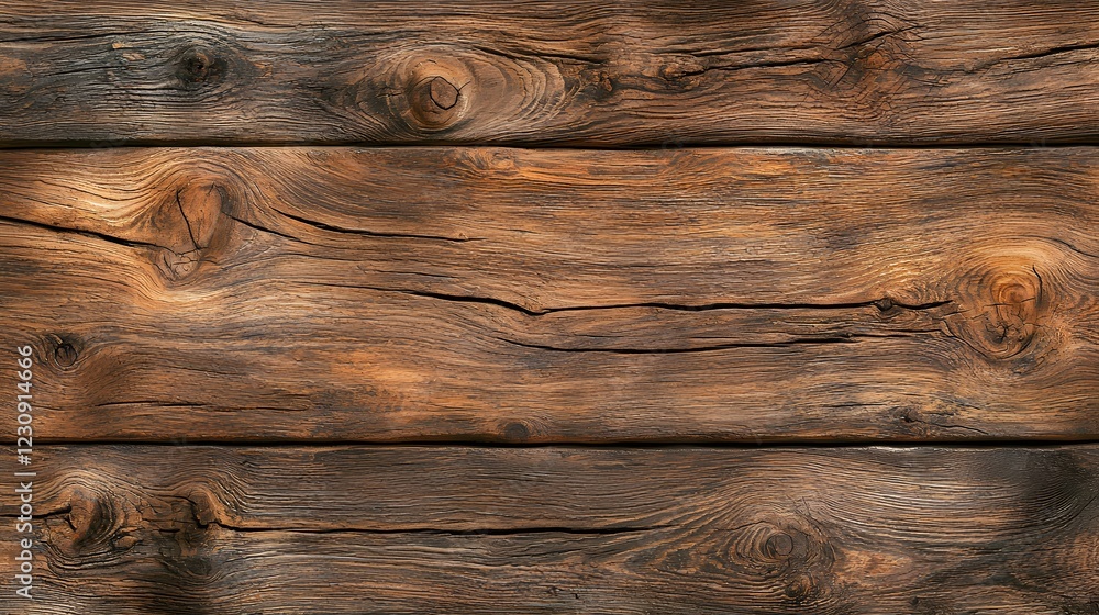 Aufkleber closeup view of a weathered rough and distressed wooden plank or board background with a rustic vint