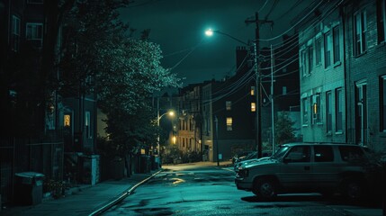 Obraz premium Quiet nighttime street scene urban environment dark atmosphere city view