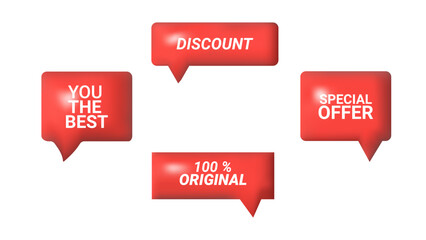 3D speech bubbles different shapes message icon. Square and Rectangle with Text. For social media advertising posters. Vector isolated set.