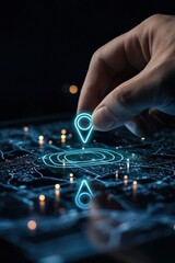 Naklejka premium Person Navigating a Holographic Map, Representing Modern Navigation Systems