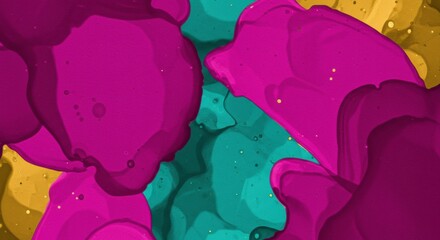 Obraz premium Abstract Fluid Art: An mesmerizing swirl of vibrant magenta, teal, and golden hues blending to create a dynamic and textured design.