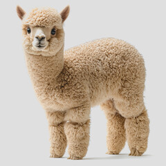 Fototapeta premium Small stuffed toy animal standing on a white surface with a clean background for product display or photography