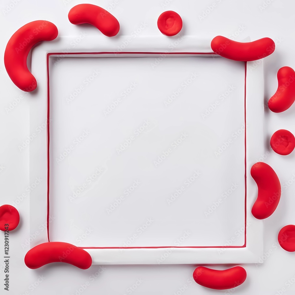 Poster bright white background features a playful red frame made of soft play doh, surrounded by playful re