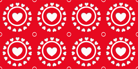 White Heart Seamless Pattern on red Background. Love romantic theme. Pattern hearts with Love for Valentine's Day. Valentines day background. Vector abstract texture with small hearts