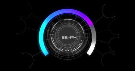 Image of speedometer and shapes on black background