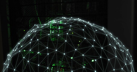 Image of spinning globe and digital data processing over computer servers