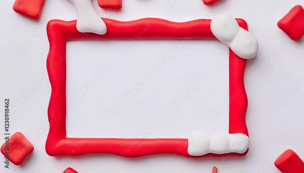 Poster an abstract frame crafted from red and white play dough creates an empty space in the center, inviti