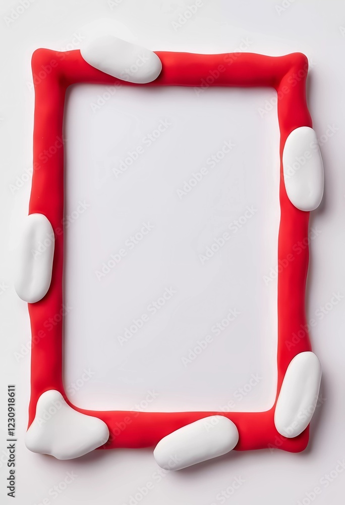 Poster a vibrant frame made of red and white play dough surrounds an empty space on a plain white backgroun