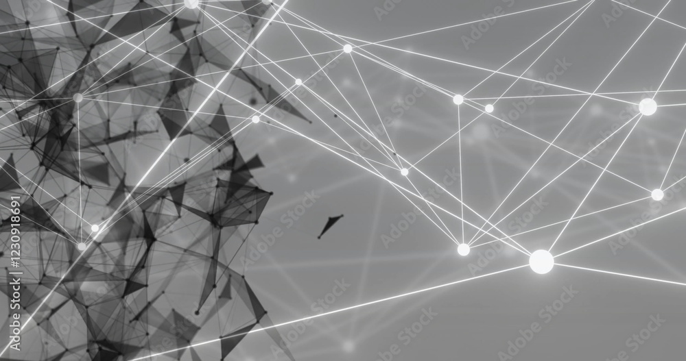 Poster image of network of connections over shapes moving