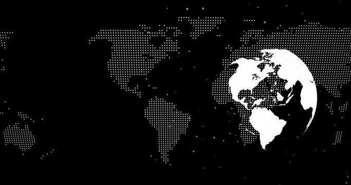 Image of globe spinning over world map - Powered by Adobe