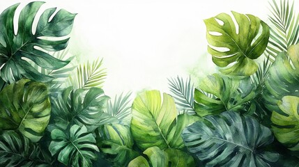 Fototapeta premium Greenery watercolor leaves isolated on white. Generative AI