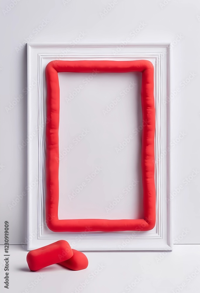 Poster this abstract composition features a white frame outlined with red play doh, set against a pure whit