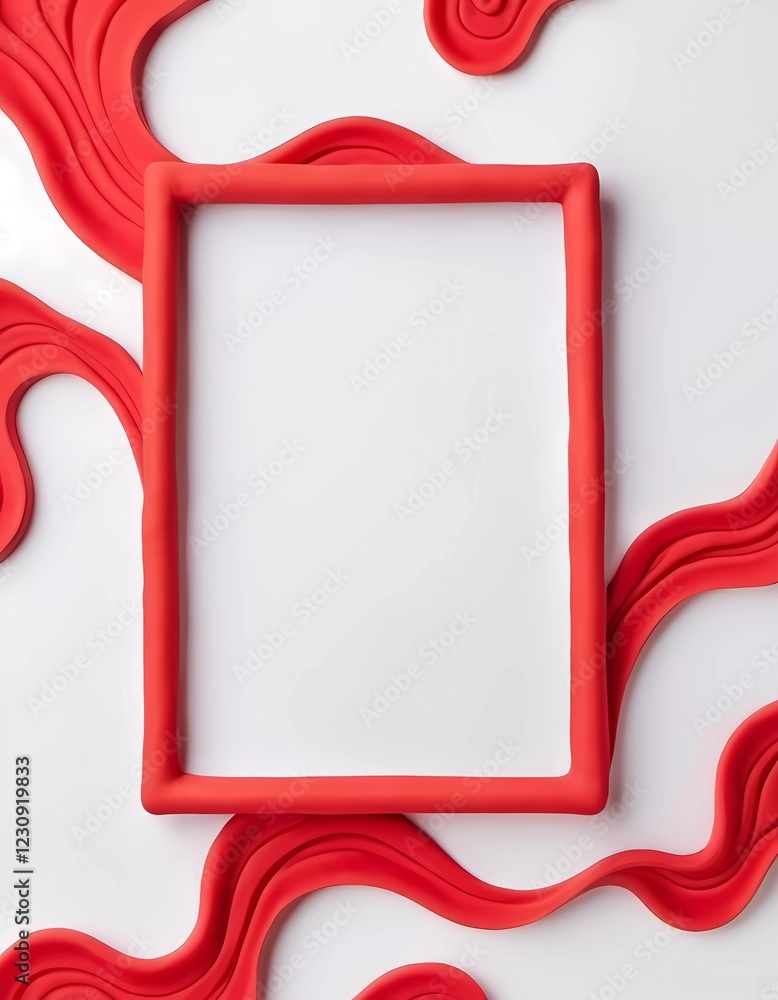 Poster a vibrant abstract display features a red frame surrounded by flowing play doh against a white backg