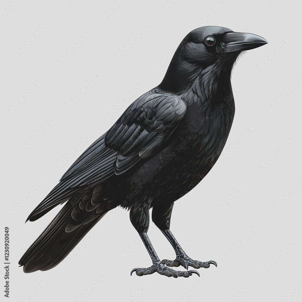 Poster black bird perched on a white surface in a minimalistic setting showcasing its features and natural 