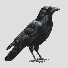 Fototapeta premium Black bird perched on a white surface in a minimalistic setting showcasing its features and natural posture with a clean background