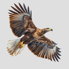 Obraz premium Bird soaring in the blue sky with wings fully extended and sunlight illuminating its feathers during a clear day in nature