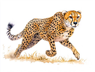 Cheetah sprinting across a grassy plain, showcasing agility and speed in nature's beauty