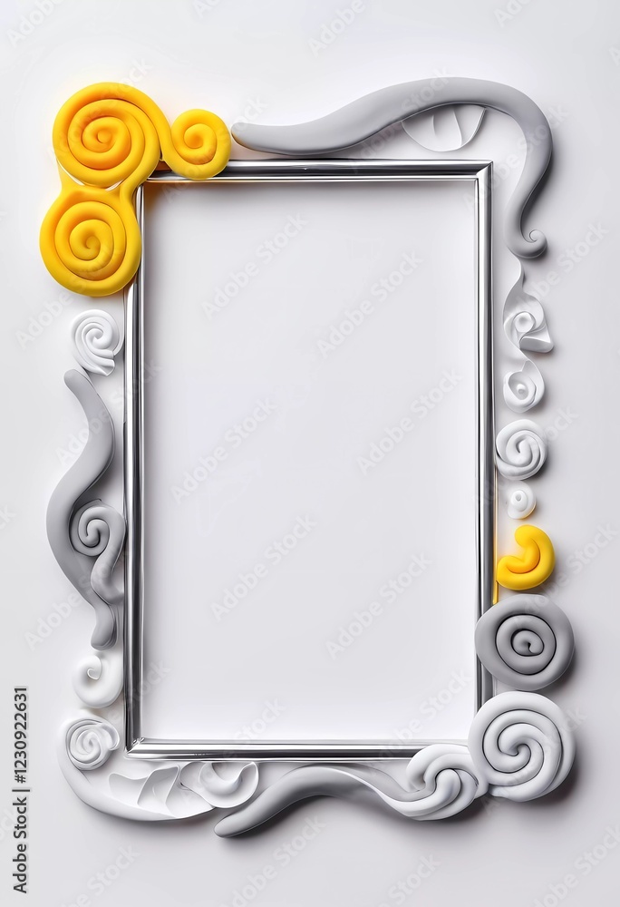 Poster this artistic rectangular frame showcases a blend of white, silver, grey, and yellow decorative swir