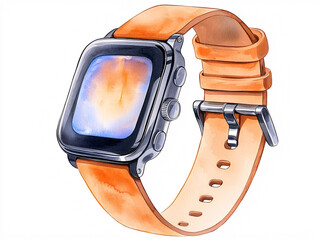 Stylish smartwatch with an orange strap showcasing a colorful display, ideal for tech enthusiasts