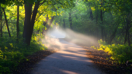 A Mystical Foggy Pathway with Gentle Curling Smoke