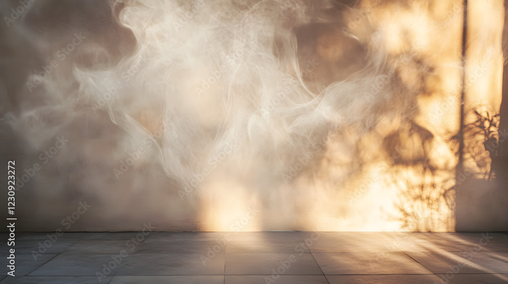 Poster thin wisps of smoke creating intricate shadow patterns on a wall