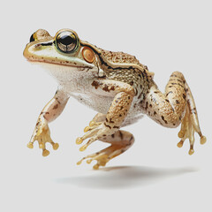 Naklejka premium Frog wearing glasses sitting on a leaf in a natural habitat with green background and soft focus