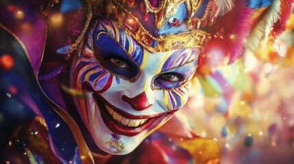 Colorful Carnival Clown Mask Portrait