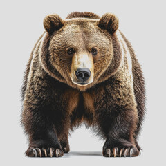 Fototapeta premium Brown bear standing upright against a plain white background showcasing its fur and posture in a natural setting for wildlife photography