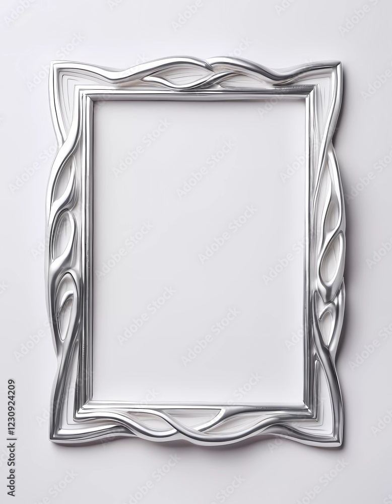 Poster a stylish rectangular frame crafted from silver with an ornamental design rests on a smooth white gr