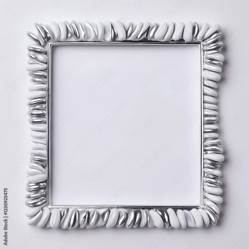 Poster a rectangular frame decorated with smooth white stones and shiny silver elements is positioned again