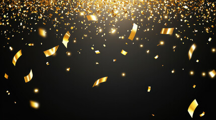 Obraz premium Golden confetti falling against dark background creates festive atmosphere, perfect for celebrations and special occasions