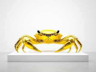 Fototapeta premium Elegant golden crab sculpture displayed in an art gallery, 3D illustration