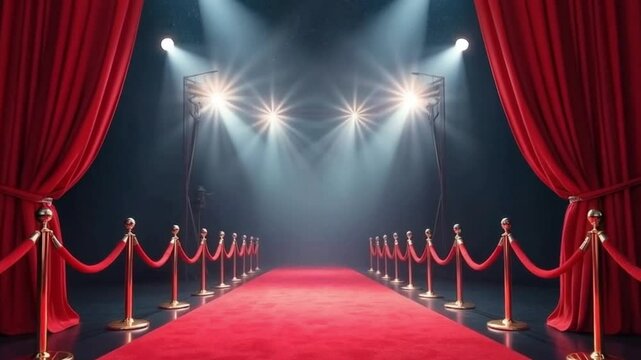 Red carpet scene with gold decorations, animated virtual repeating seamless