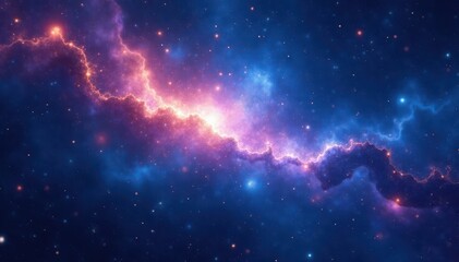 Obraz premium Abstract cosmic nebula, glowing blue energy streams, galaxy, night