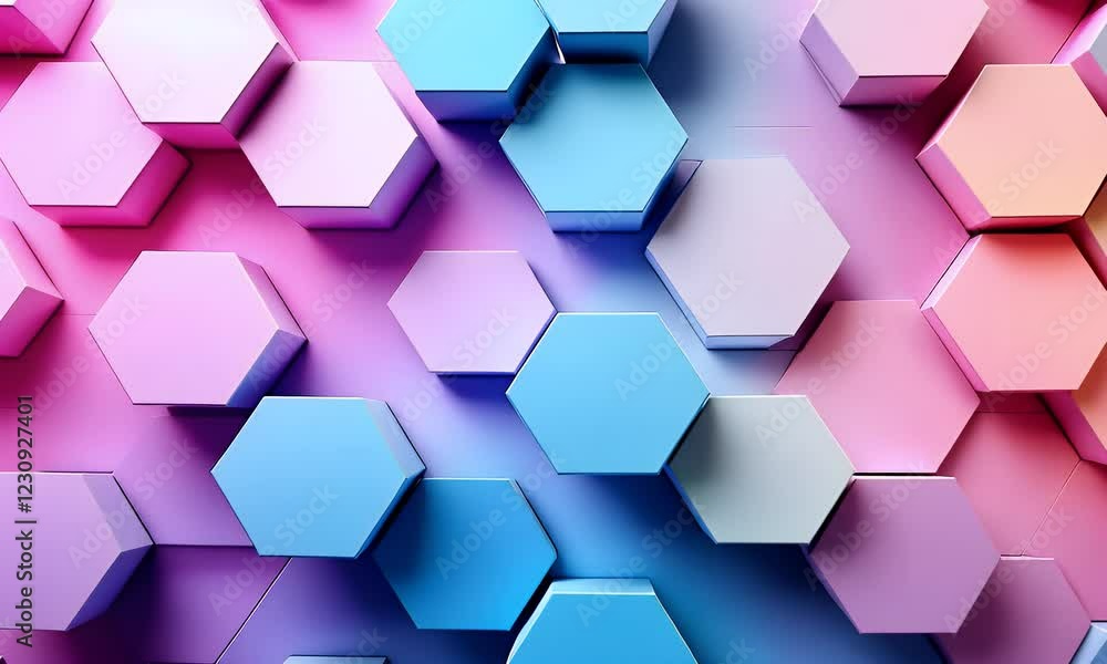 Poster Pastel hexagon pattern, 3D render, abstract background, design element