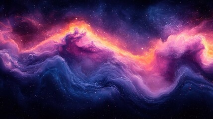 Colorful Cosmic Cloudscape with Starry Details, Abstract Nebula Painting with Space Background