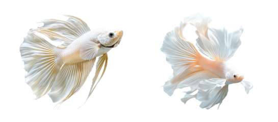 Elegant White Betta Fish on Transparent Background