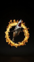 Obraz premium Shark jumping through a ring of fire, circus performance, 3D illustration