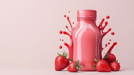 Strawberry smoothie bottle splash with fresh strawberries