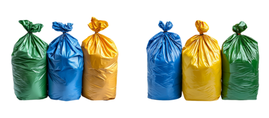 Colorful Garbage Bags on Transparent Background