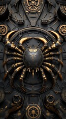 Obraz premium Steampunk mechanical crab with intricate gears, futuristic setting, 3D illustration