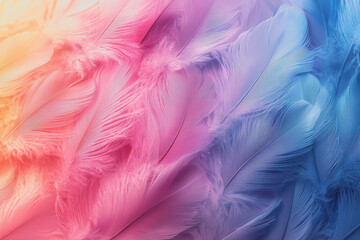 Fototapeta premium Colorful background featuring a variety of feathers in different colors and patterns arranged artistically on a textured surface