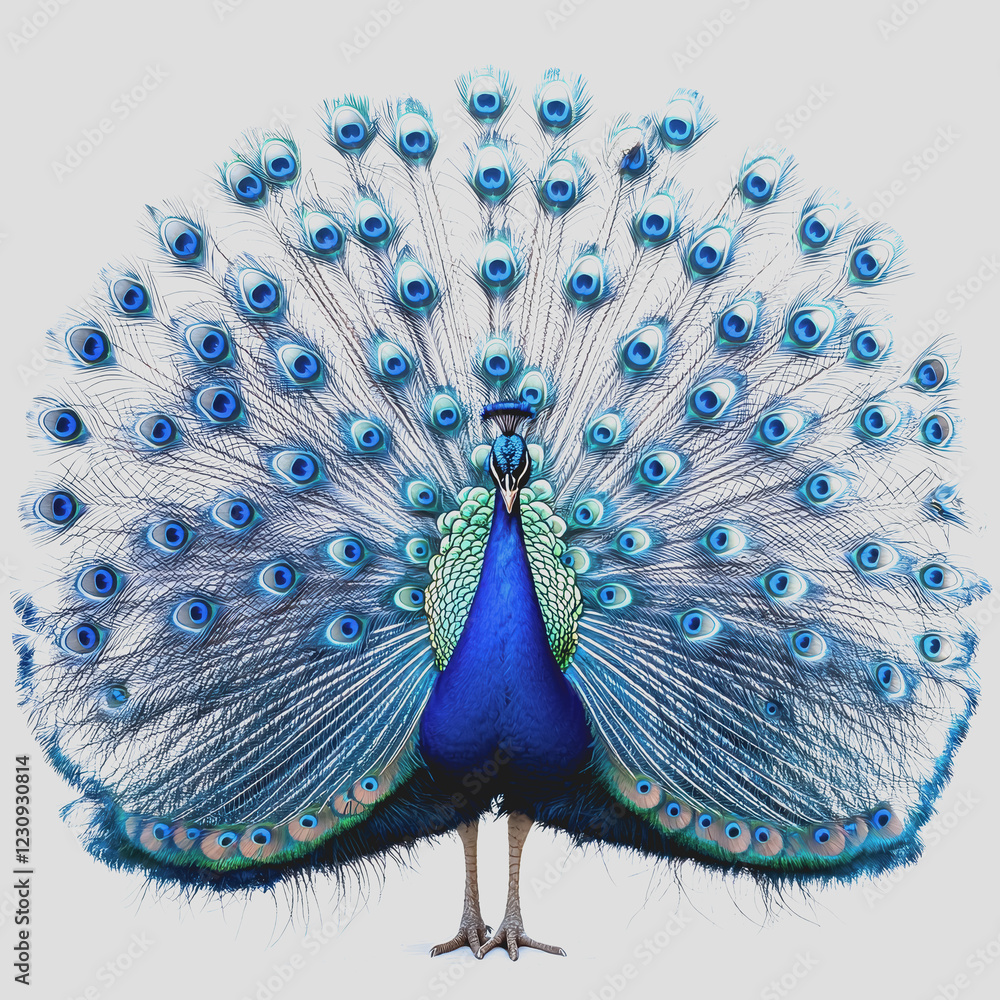 Poster peacock displaying vibrant feathers in full spread showcasing intricate patterns and colors in natur