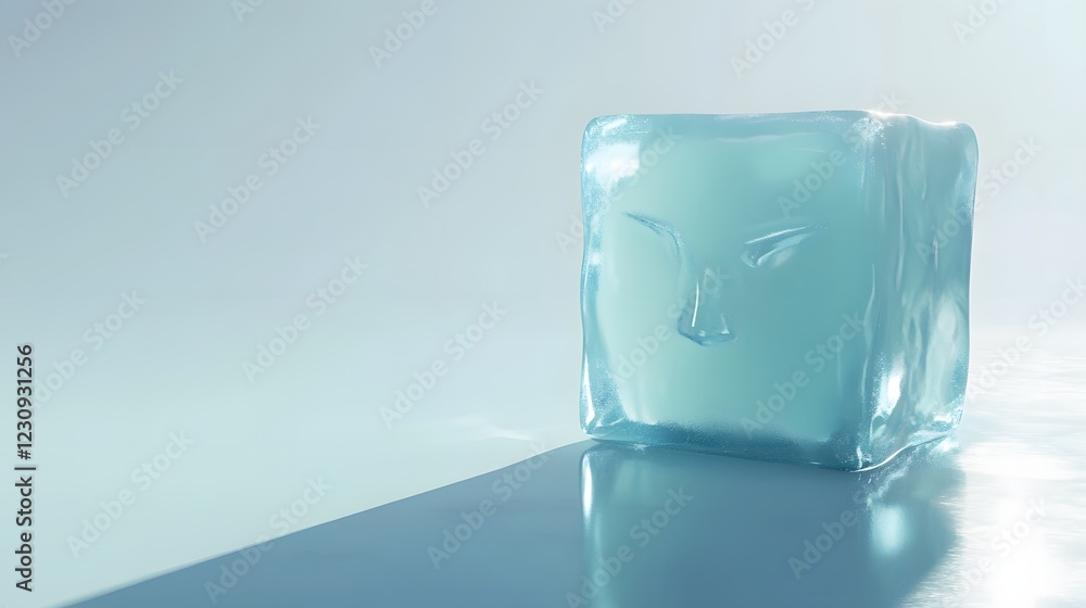Poster a translucent ice cube shows a face within