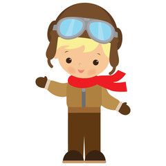 Cute little aviator boy vector cartoon illustration
