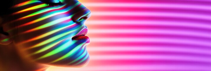 woman wearing colorful fashion and makeup to replicate waves of the doppler effect